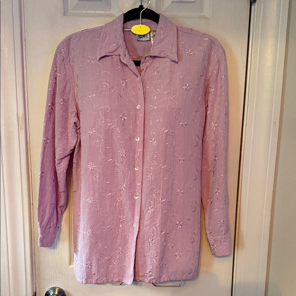 Sport Savvy Rayon/Cotton Blend Lavender Floral Button Down Shirt #31
